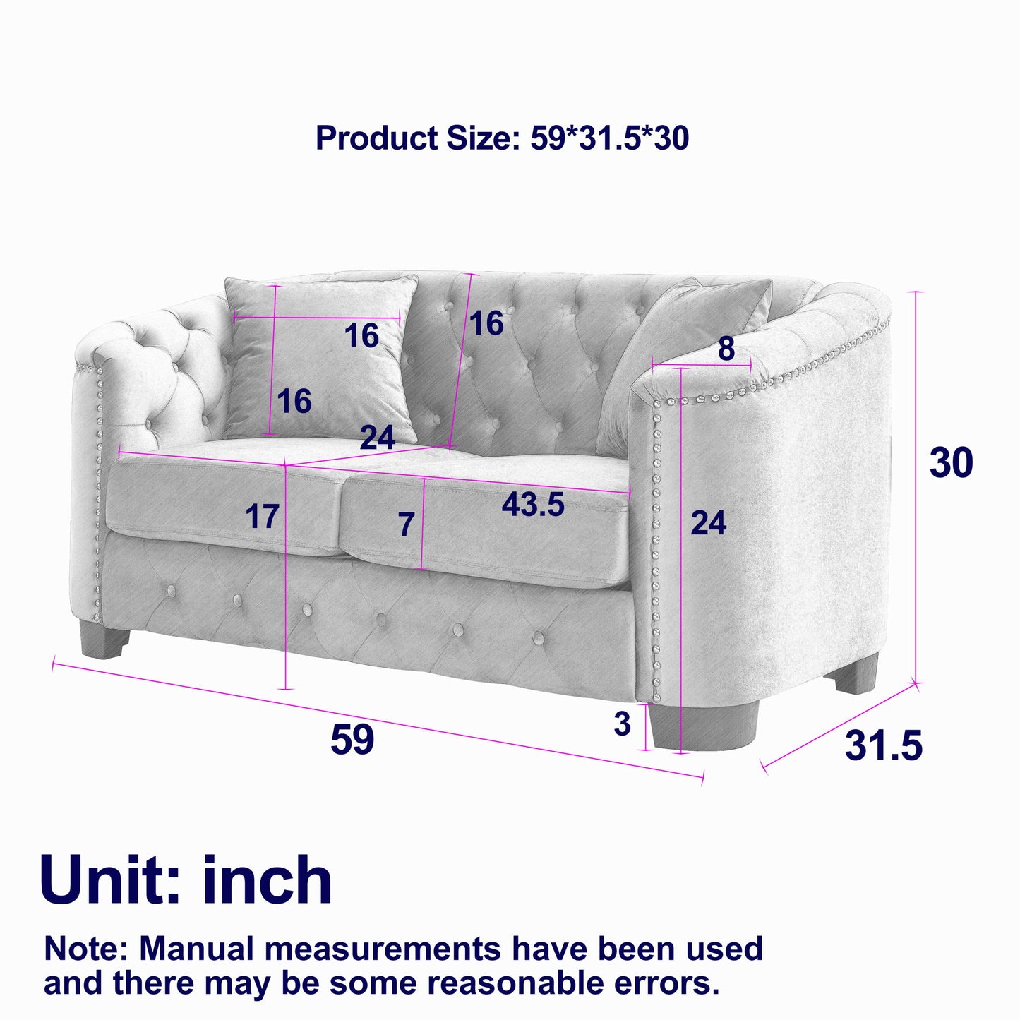 Modern Chesterfield Sofa With Tufted Backrest For Living Room Home Essentials