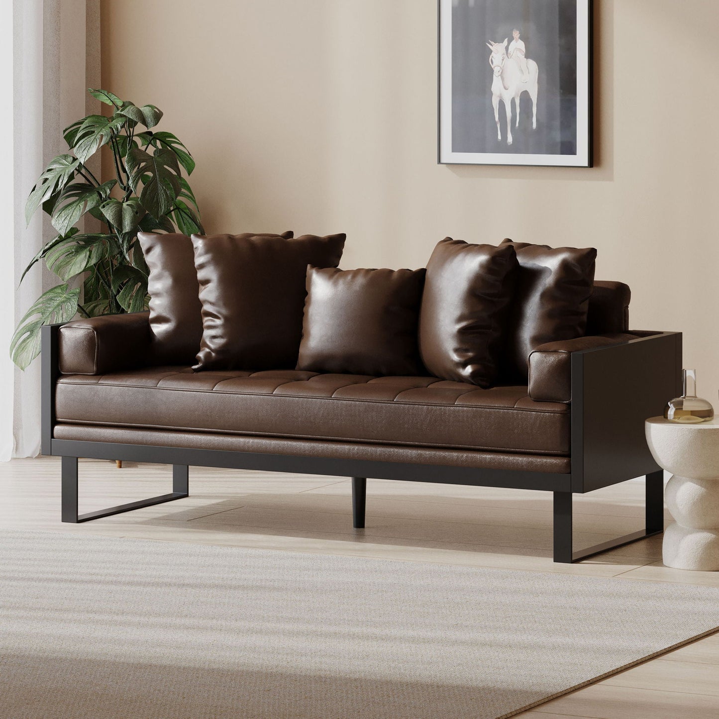 Contemporary Oversized Loveseat With Accent Pillow Noble House
