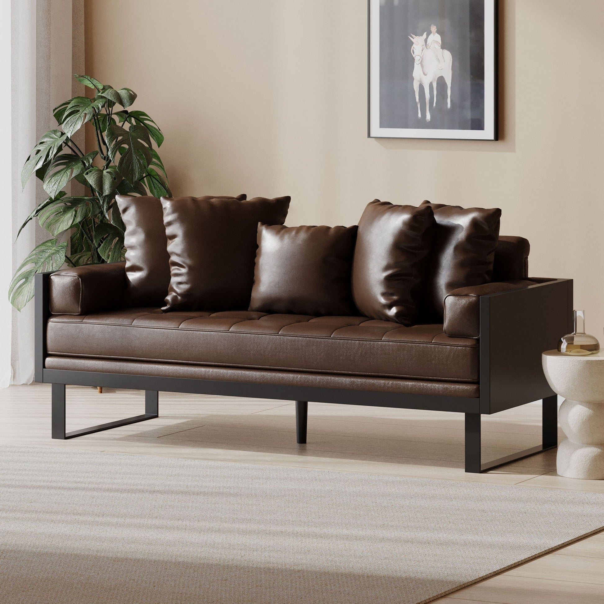 Contemporary Oversized Loveseat With Accent Pillow Noble House
