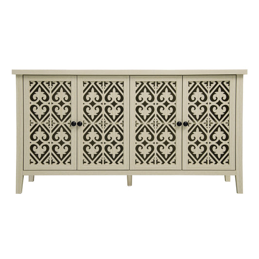 Hollowed Out Cabinet With 4 Doors, American Furniture, Suitable For Bedroom, Living Room, Study - Natural