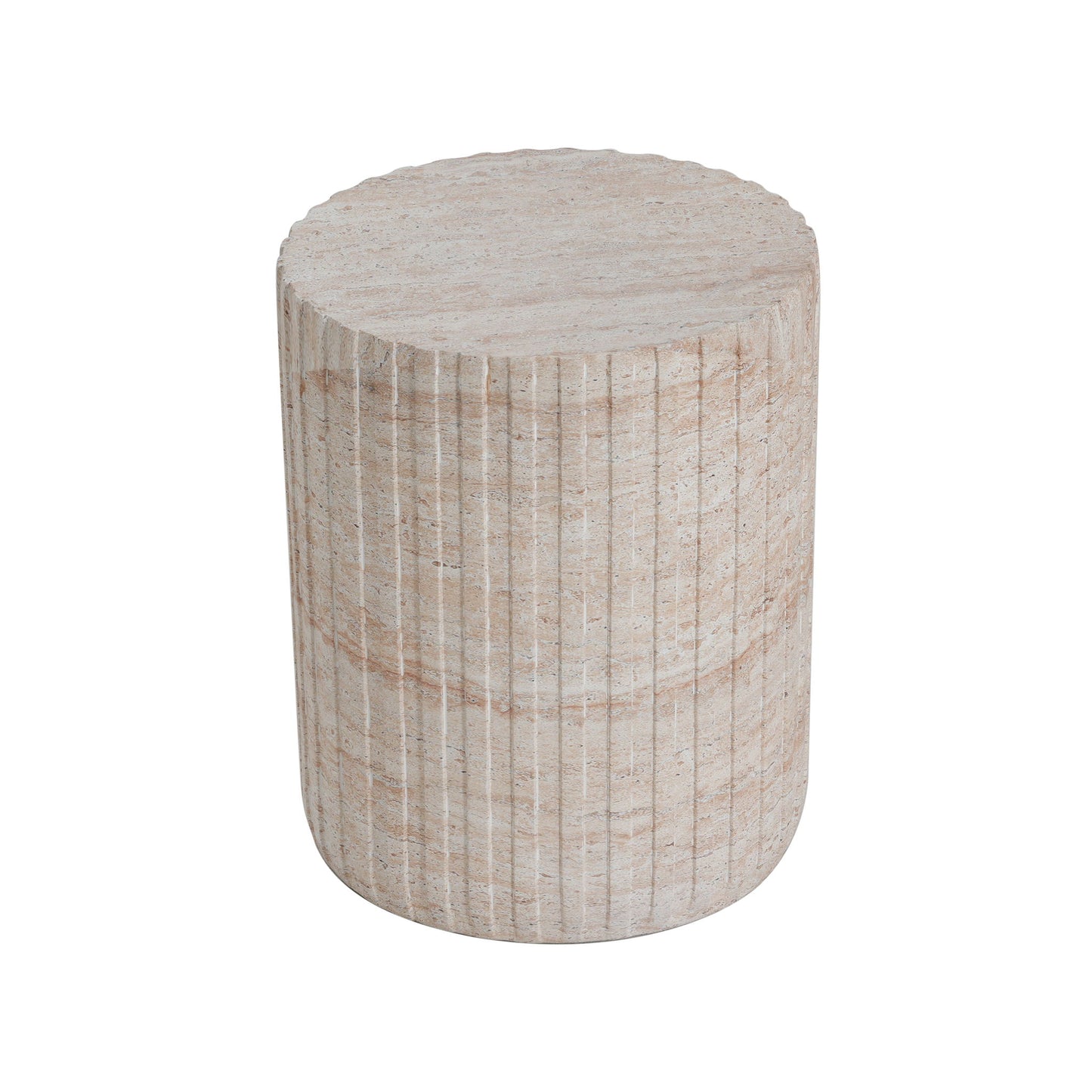Elegant Outdoor / Indoor Lightweight Concrete Side Table With Travertine - Beige Noble House