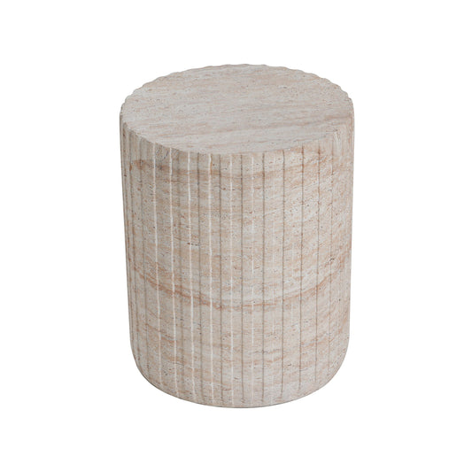 Elegant Outdoor / Indoor Lightweight Concrete Side Table With Travertine - Beige Noble House