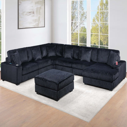 Contemporary Style Modular Sectional Sofa Set With USB, Cup Holder Home Essentials