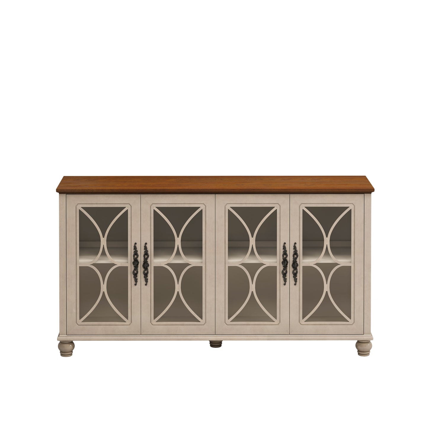 Elegant 4 Door Cabinet With Tempered Glass Doors Home Essentials