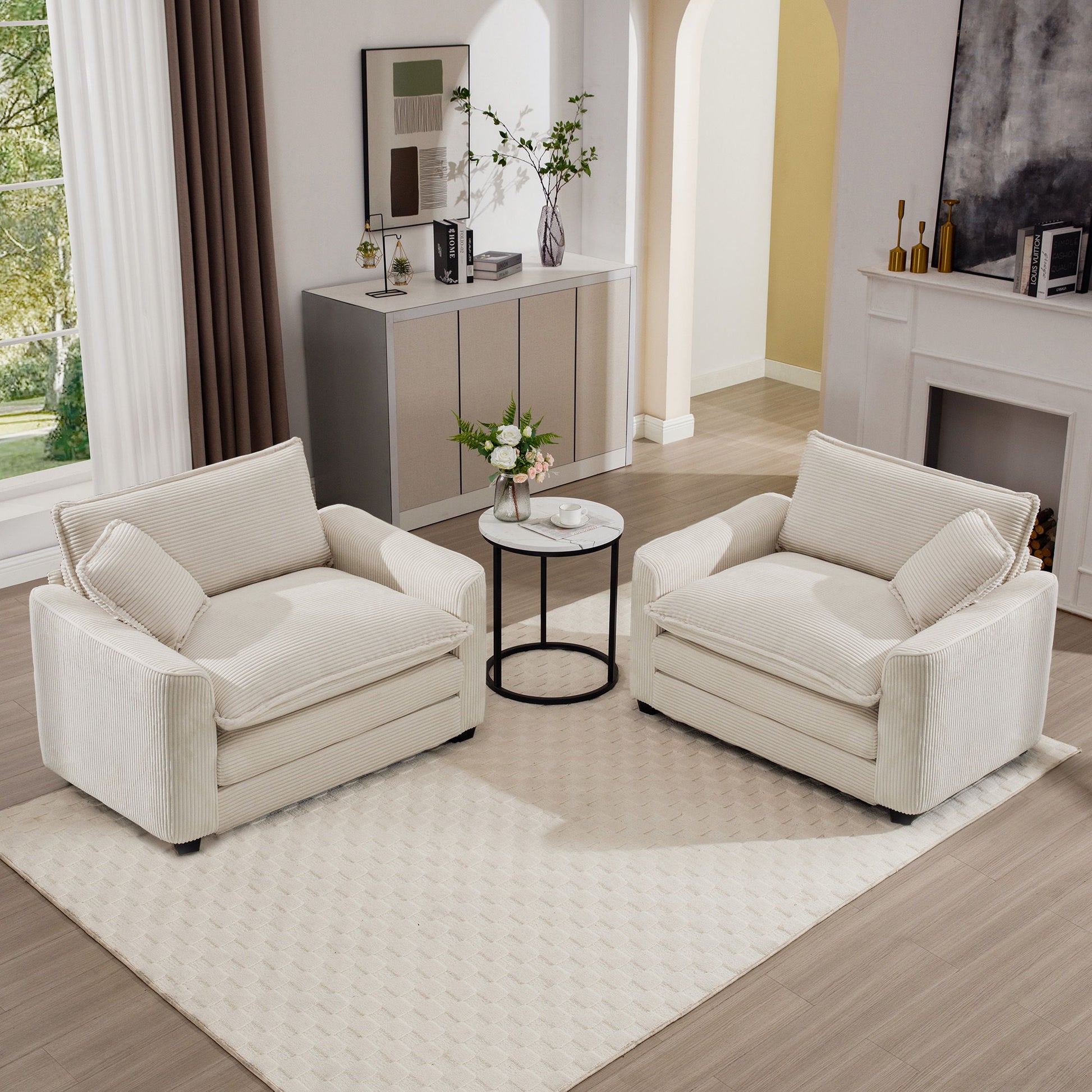 Modern Classic Fabric Single Chair Deep Seat Sofa With Pillow Home Essentials