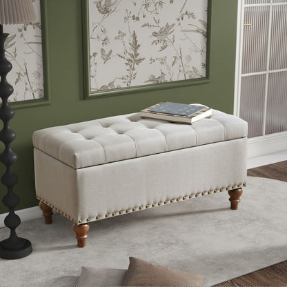 Upholstered Ottoman With Storage And Rivet Trim Home Essentials