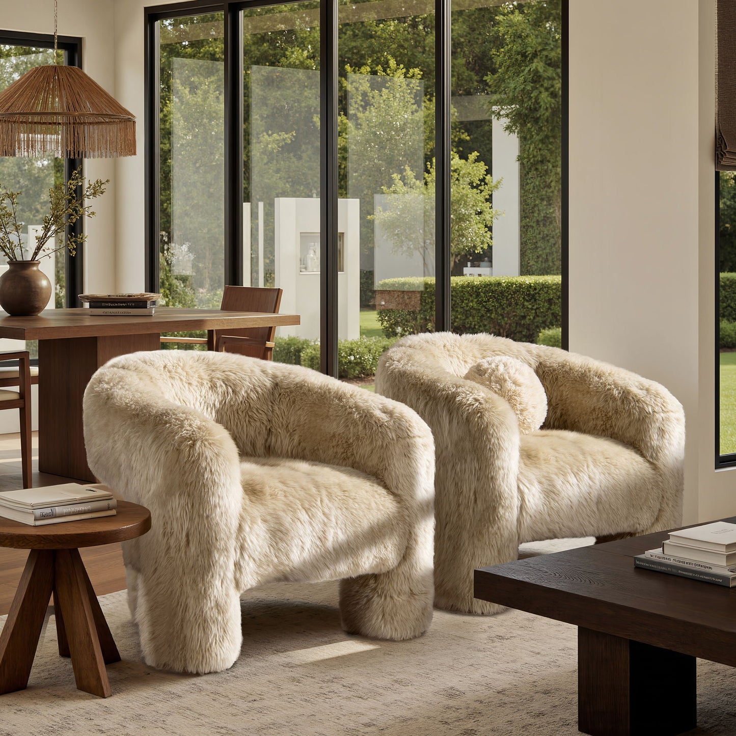 Avalon - Genuine Sheepskin Fur Split Barrel Back Accent Chair - Natural Blonde Jennifer Taylor Home