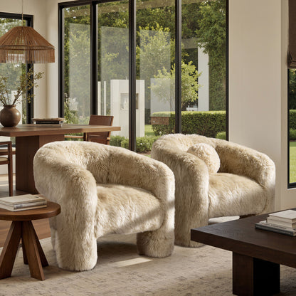 Avalon - Genuine Sheepskin Fur Split Barrel Back Accent Chair - Natural Blonde Jennifer Taylor Home