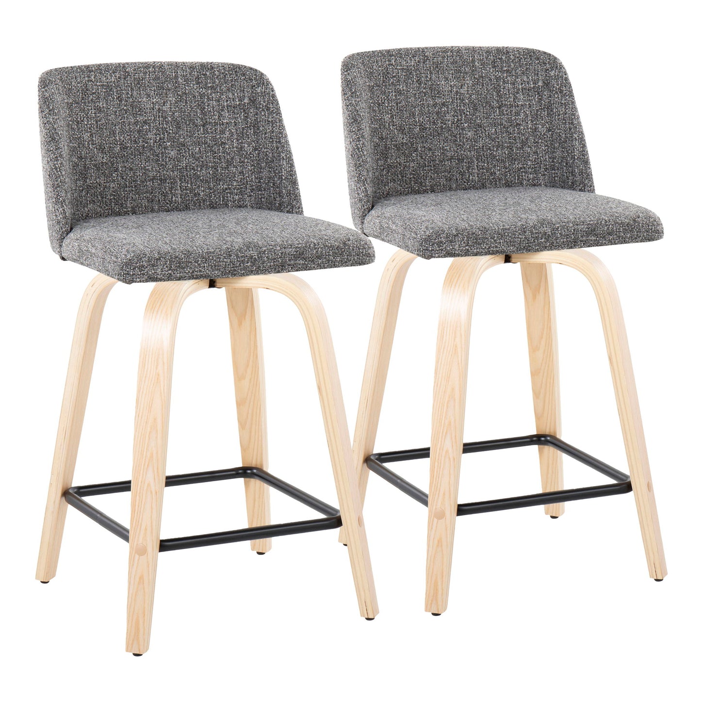 Toriano - Contemporary Modern Design Fixed Height Counter Stool With Swivel With Square Footrest (Set of 2) Lumi Source