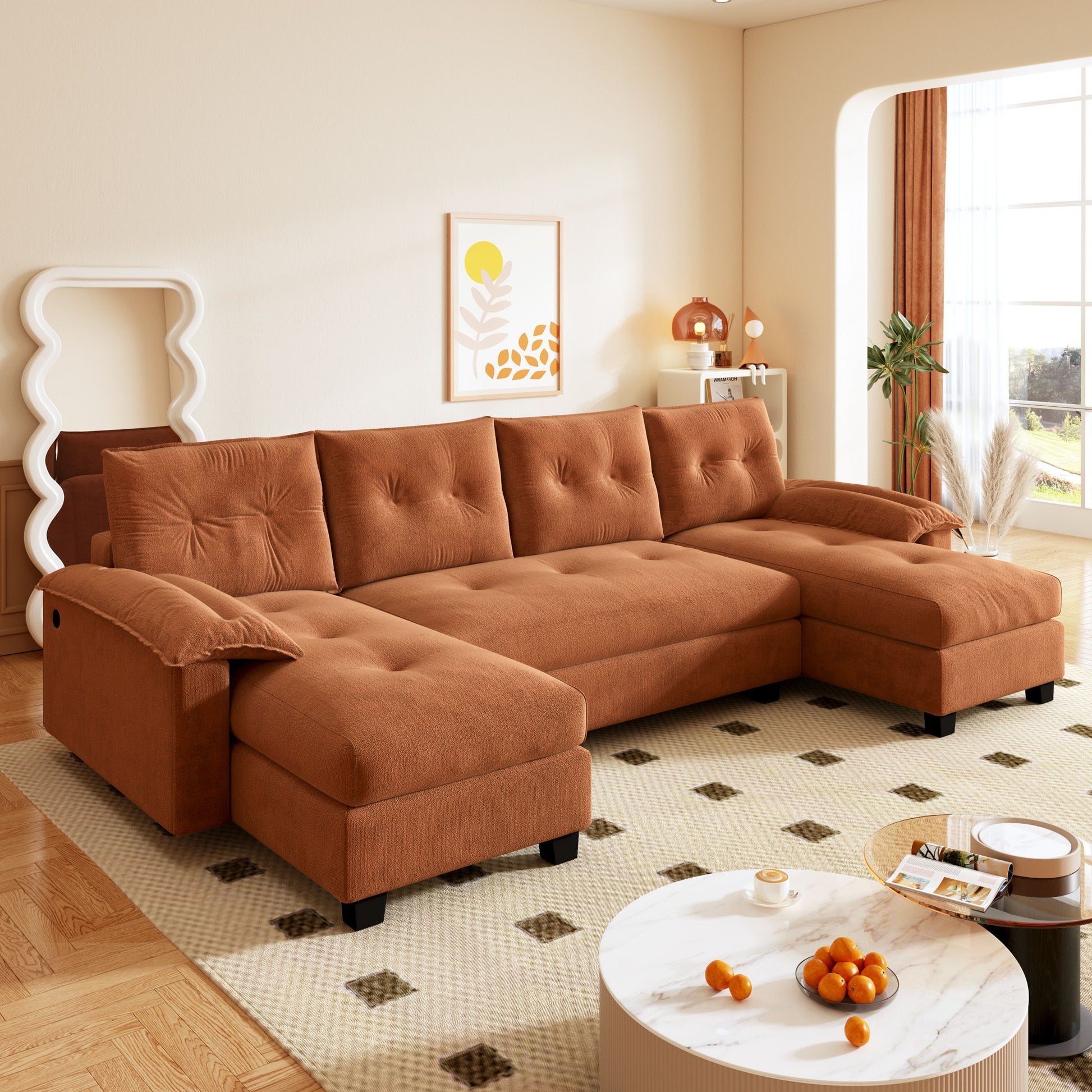 U-Shaped Sleeper Sofa With Pull Out Bed Home Essentials