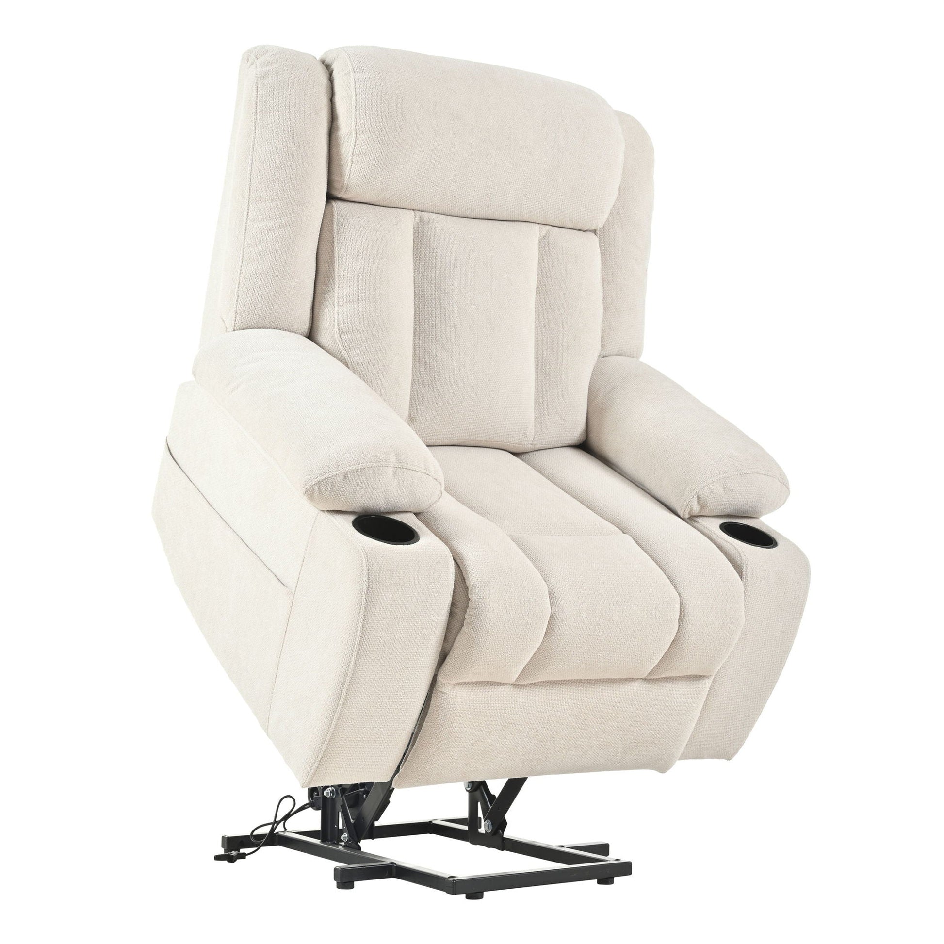 Power Lift Recliner Chair With Extended Footrest, Remote Control, Cup Holders, And Side Pockets Home Essentials