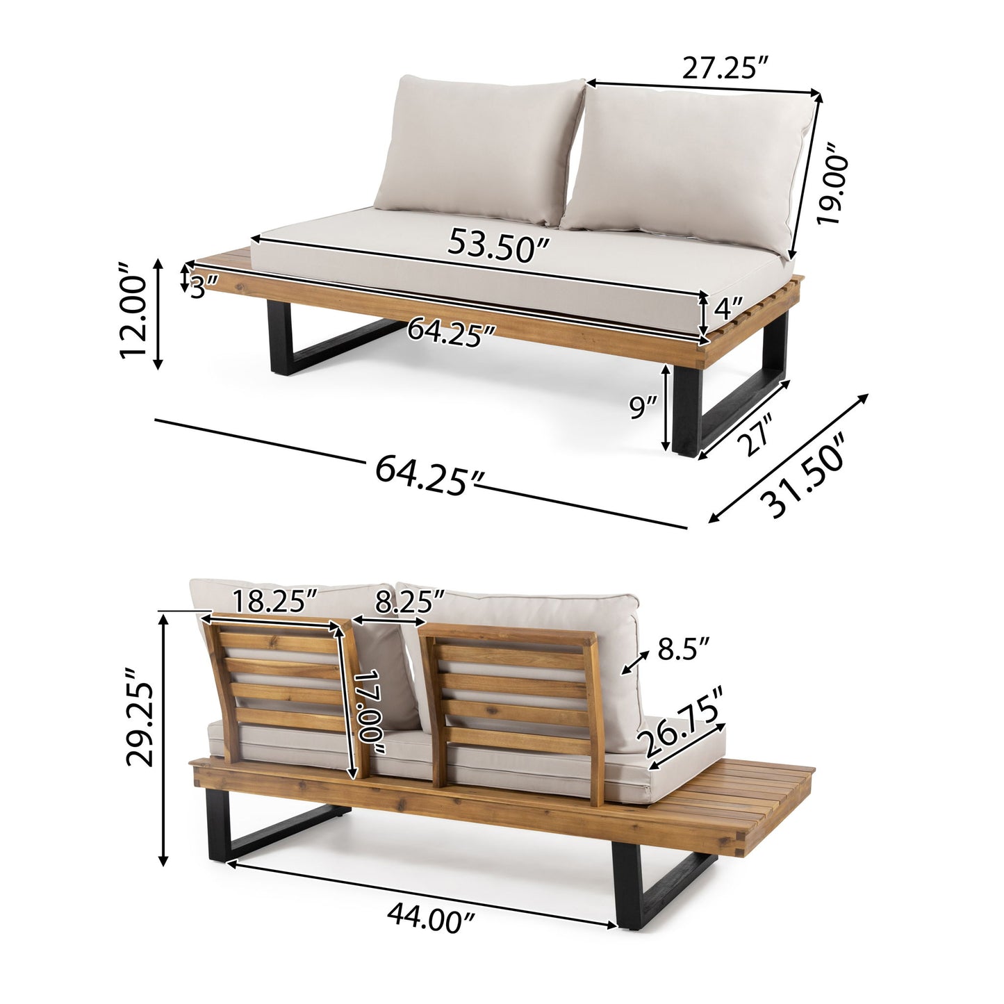 Sebastian - Hand Crafted 4 Piece Sofa Set With Water Resistant Cushions - Beige / Teak Noble House