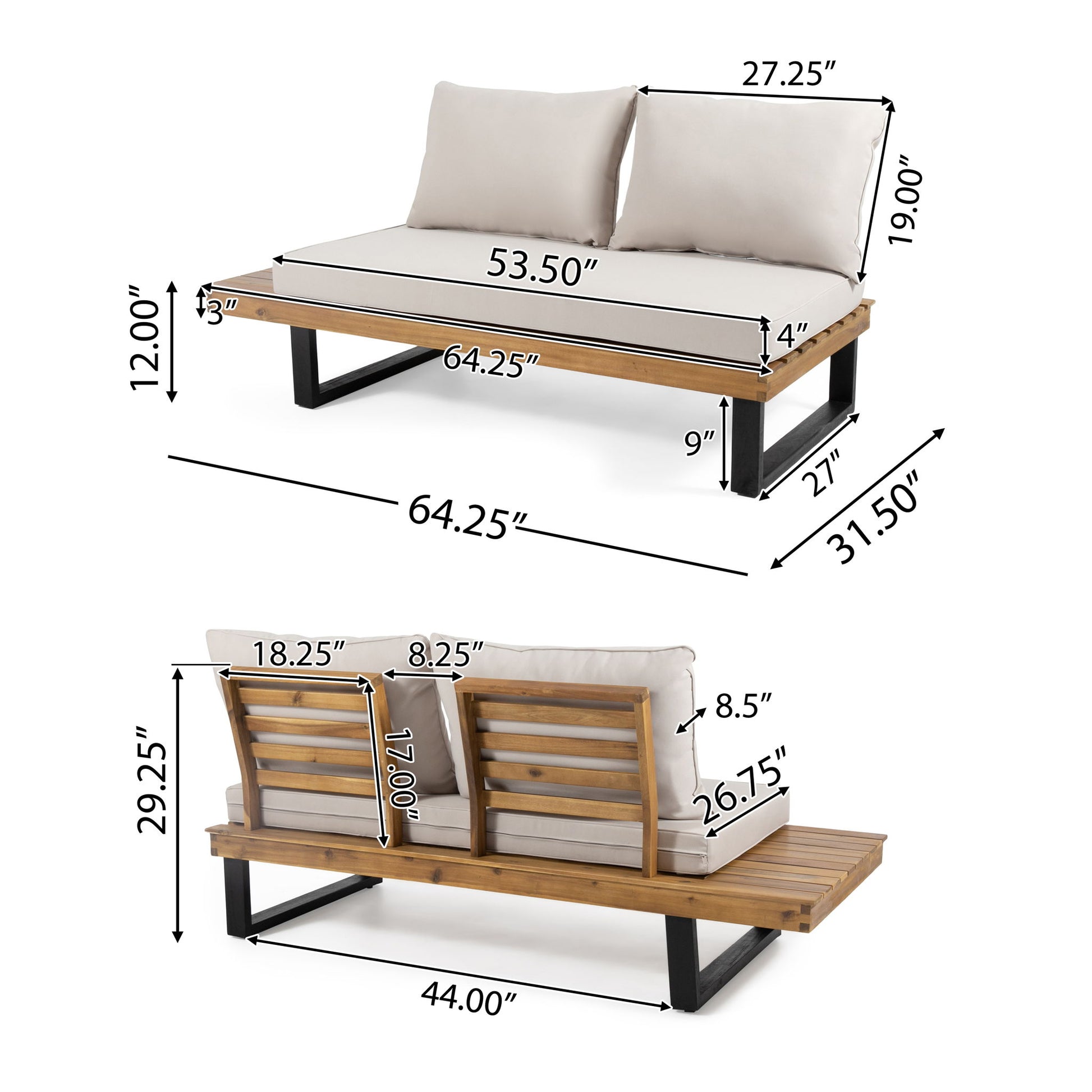Sebastian - Hand Crafted 4 Piece Sofa Set With Water Resistant Cushions - Beige / Teak Noble House