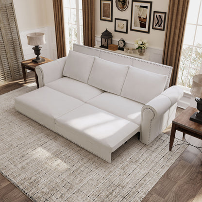 3 In 1 Convertible Sleeper Sofa With Nailhead Trim & Rolled Arm Home Essentials