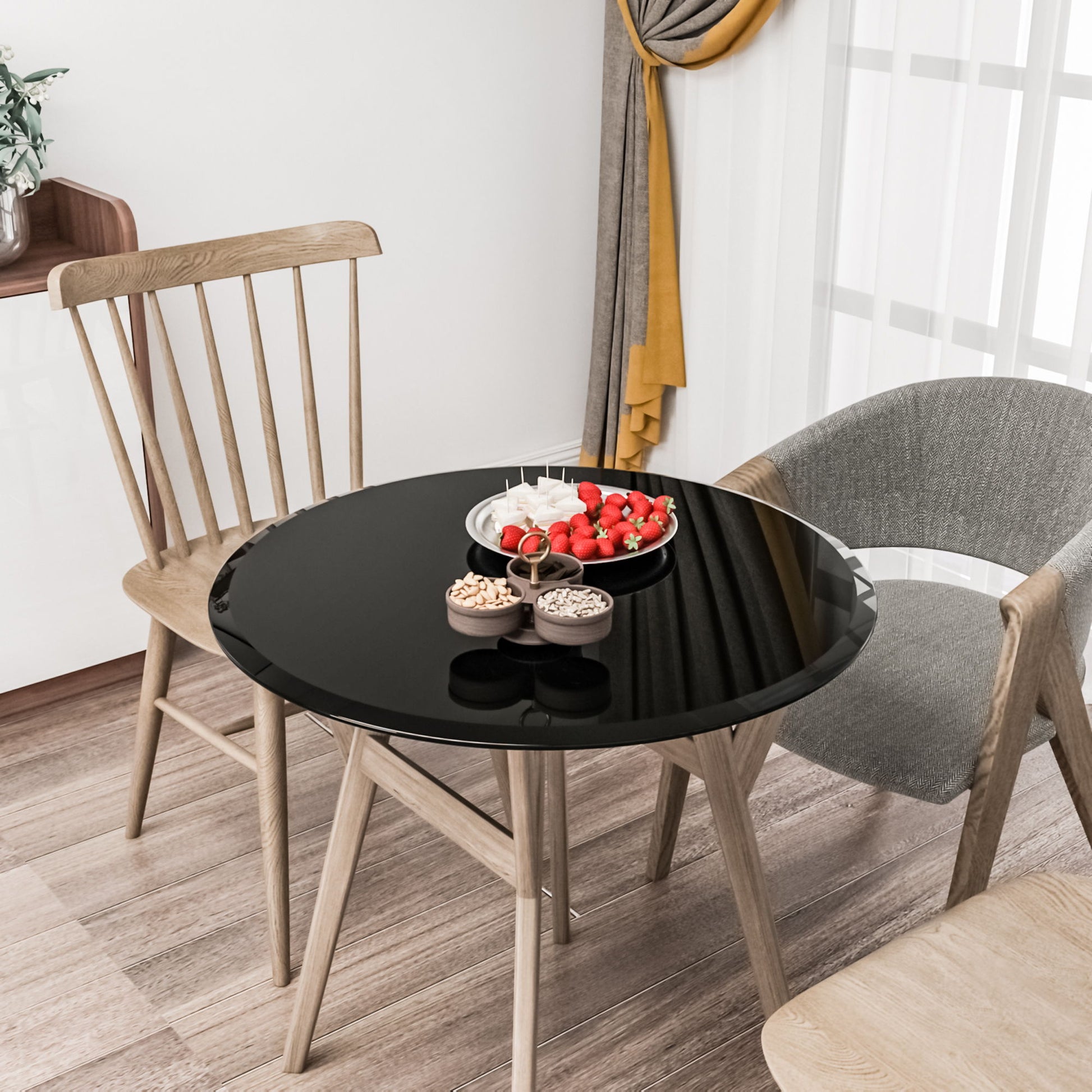 28" Round Tempered Glass Table Top Clear Glass Thick Beveled Polished Edge Home Essentials