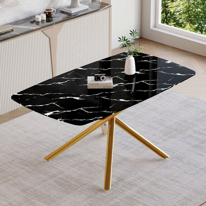 Luxurious Marble Patterned Dining Table With Metal Fork Legs Home Essentials