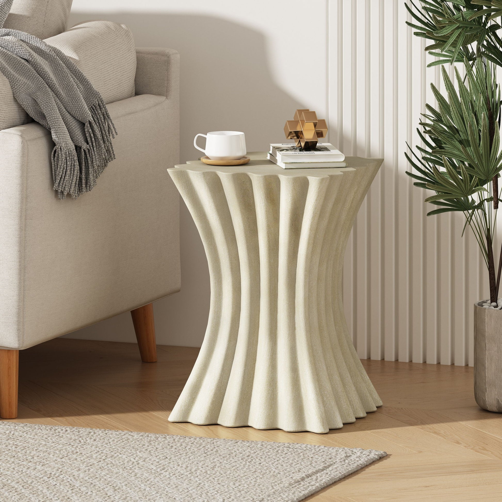 Mgo Archaistic Wavy Side Table - Antique Sandstone Noble House