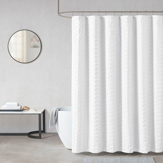 Metro - Woven Clipped Solid Shower Curtain - White