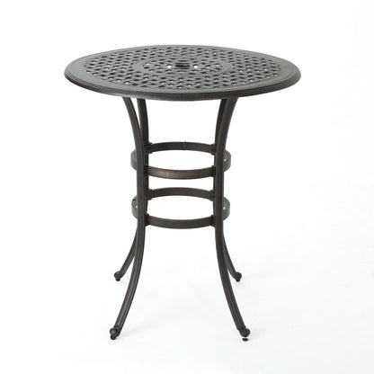 Traditional Style Cast Aluminum Bar Table With Lattice Design And Umbrella Holder - Bronze Noble House