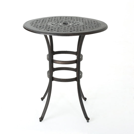Traditional Style Cast Aluminum Bar Table With Lattice Design And Umbrella Holder - Bronze Noble House