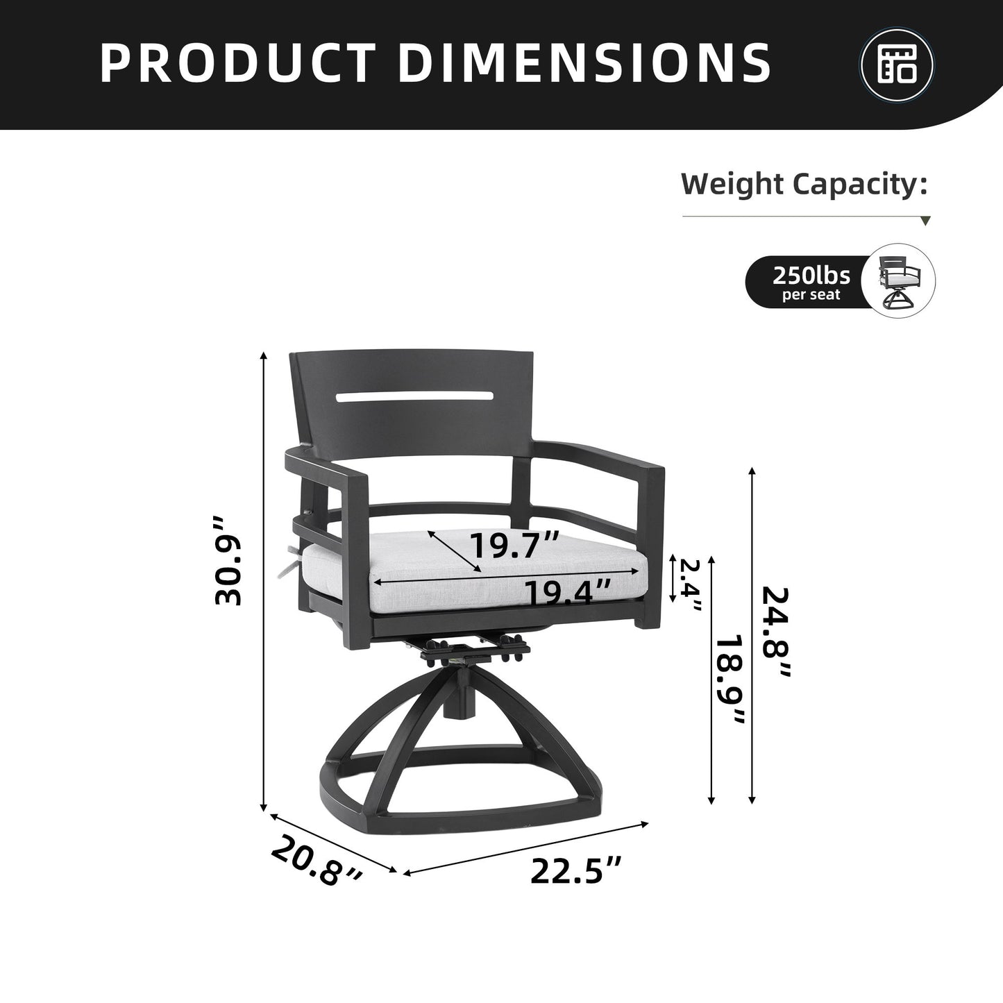 Outdoor Patio Swivel Rocker With Outdoor Grade Sunbrella Fabric Cushions (Set of 2) - Ember Black Life Outside