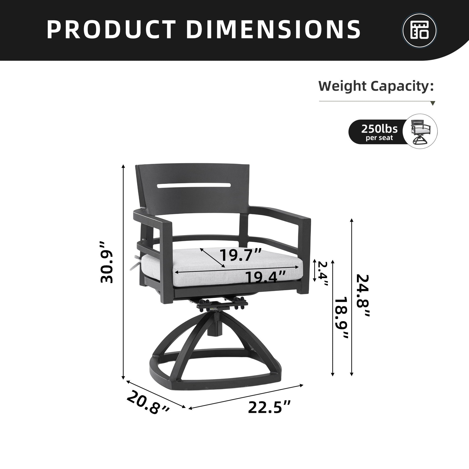 Outdoor Patio Swivel Rocker With Outdoor Grade Sunbrella Fabric Cushions (Set of 2) - Ember Black Life Outside