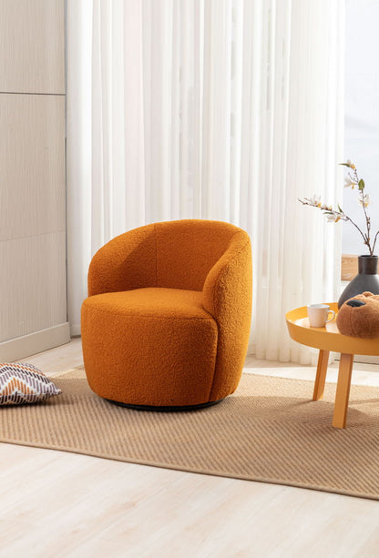 Teddy Fabric Swivel Accent Armchair Barrel Chair With Powder Coating Metal Ring