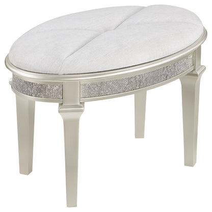 Colwood - Upholstered Oval Vanity Stool With Glitter Trim Seat - Silver Gray Furniture Max