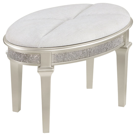 Colwood - Upholstered Oval Vanity Stool With Glitter Trim Seat - Silver Gray Furniture Max