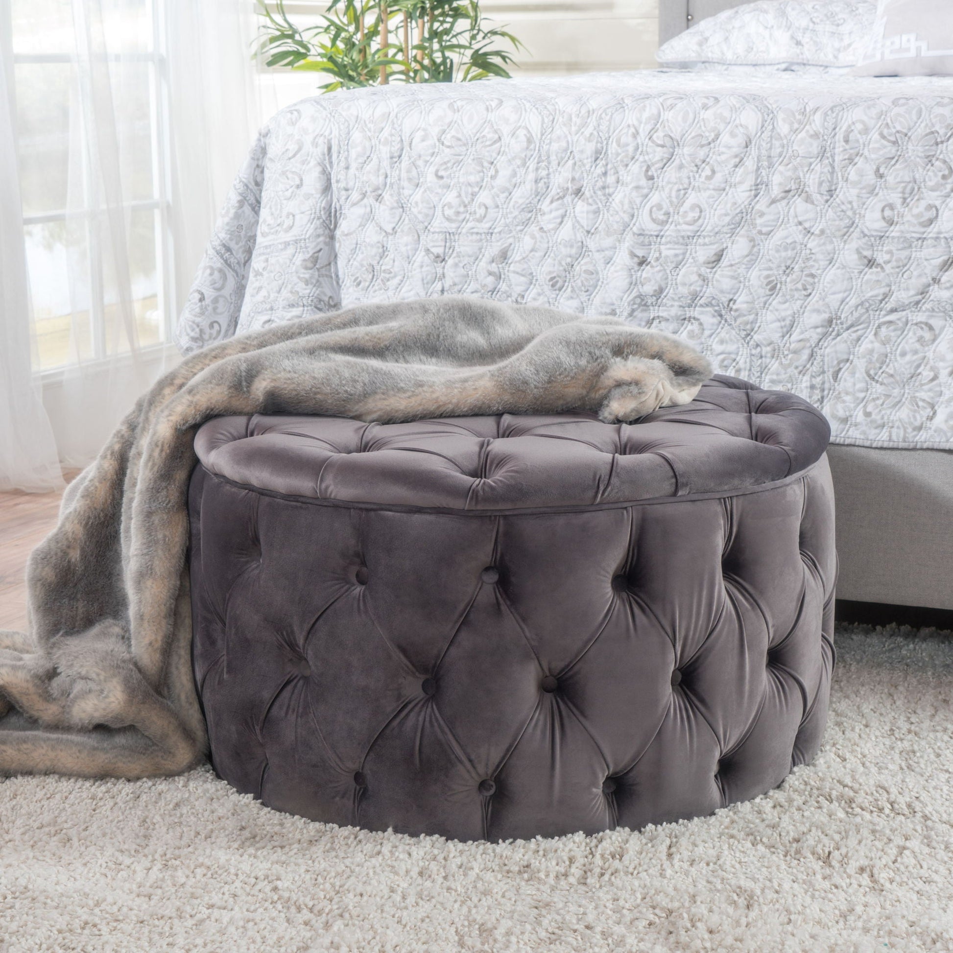 Modern Glam Ottoman Velvet Noble House