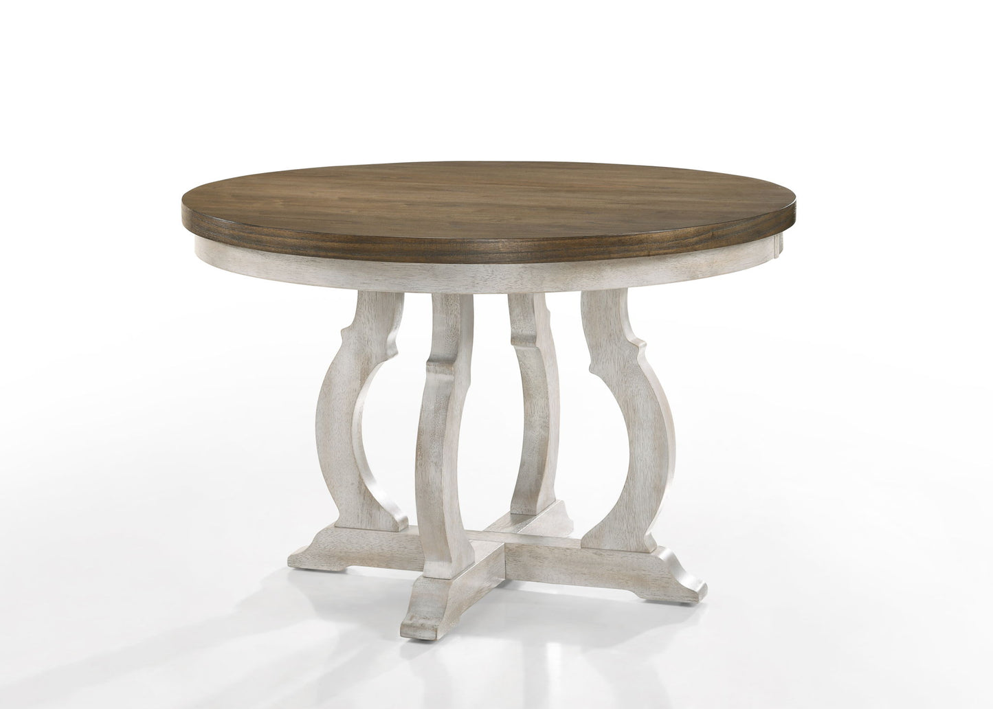 Havanna - 5 Piece Wide Contemporary Round Dining Table With Off White Fabric Chairs (Set of 5) - Vintage Walnut Lilola Home
