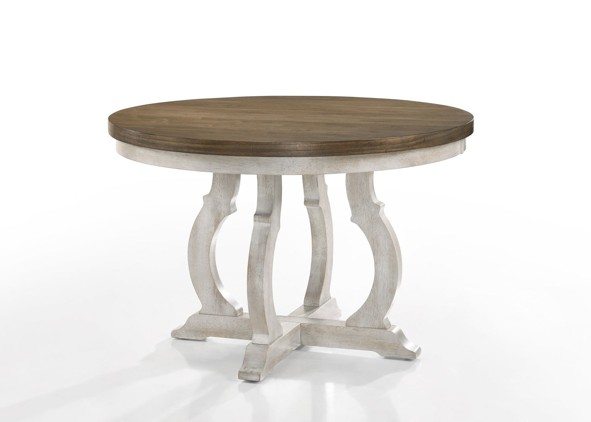 Havanna - 5 Piece Wide Contemporary Round Dining Table With Off White Fabric Chairs (Set of 5) - Vintage Walnut Lilola Home