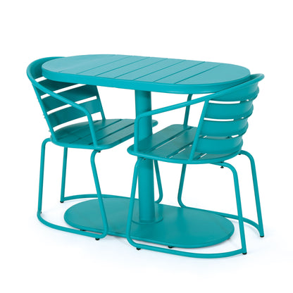 3 Piece Elegant Outdoor Bistro Set With 2 Chairs And Oval Table Noble House