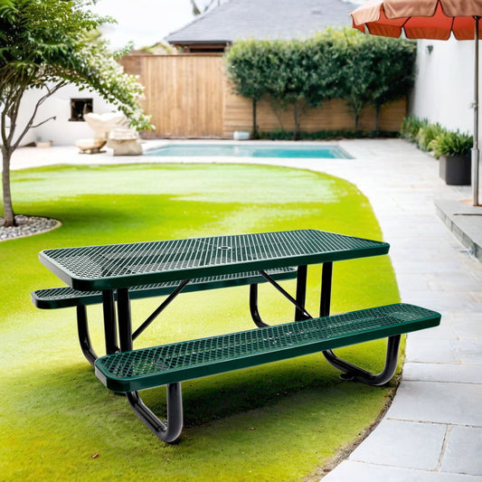 Outdoor Steel Picnic Rectangular Table With Umbrella Pole Home Essentials