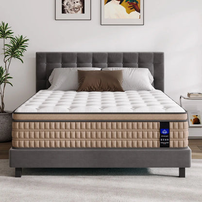 14" King Mattress Hotel Collection Hybrid Mattress With Gel Memory Foam & Pocket Springs - Brown / White Somnus Mattress USA