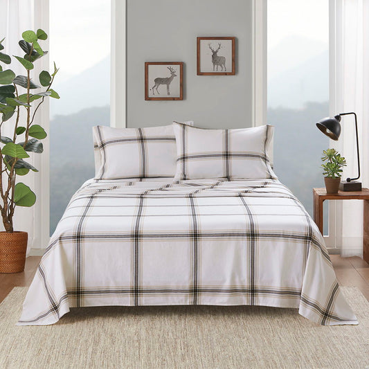 Flannel - 4 Piece California King Sheet Set - Tan Plaid Woolrich