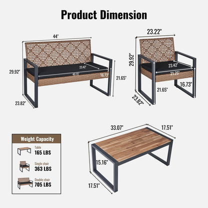 4 Piece Patio Furniture Set With Acacia Wood Table Top And Cushions Home Essentials