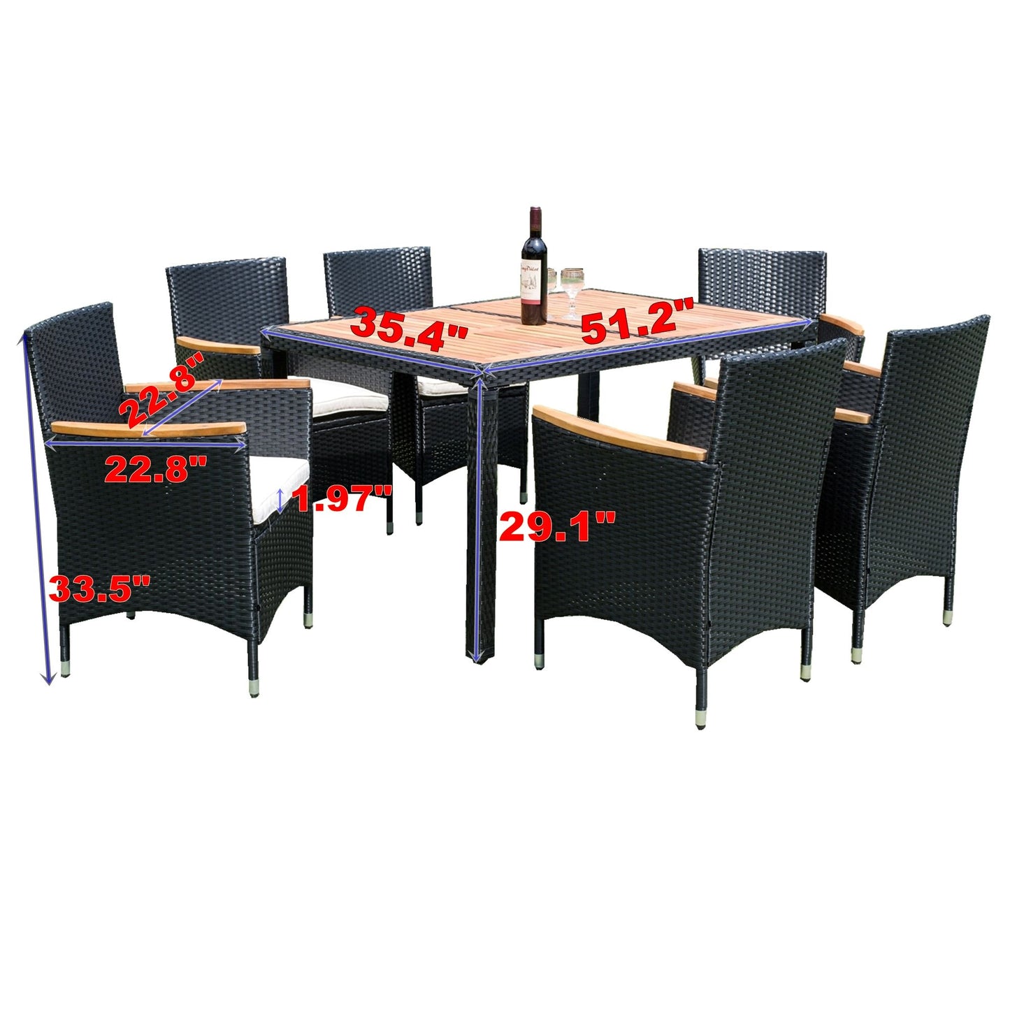 Outdoor Patio Wicker Dining Set With Acacia Wood Top Home Essentials