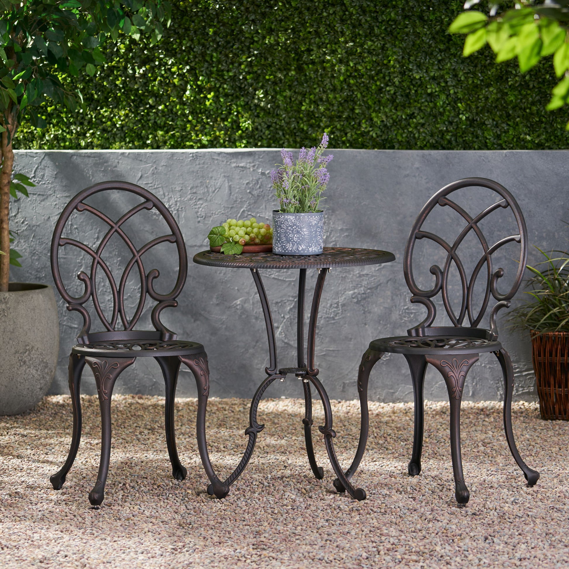 Charleston 3 Pieces Cast Bistro Set - Copper Noble House