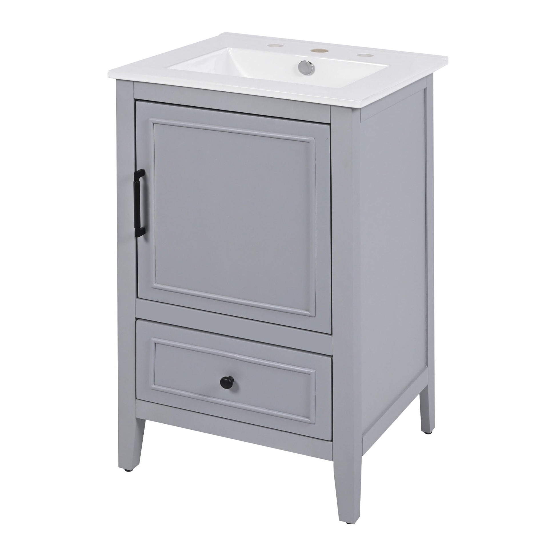 20" Bathroom Vanity With Sink, Bathroom Cabinet With A Door, Door Shelf Storage And Adiustable Foot Pads, A Drawer - Gray Noble House