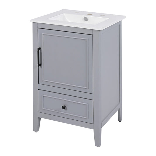 20" Bathroom Vanity With Sink, Bathroom Cabinet With A Door, Door Shelf Storage And Adiustable Foot Pads, A Drawer - Gray Noble House