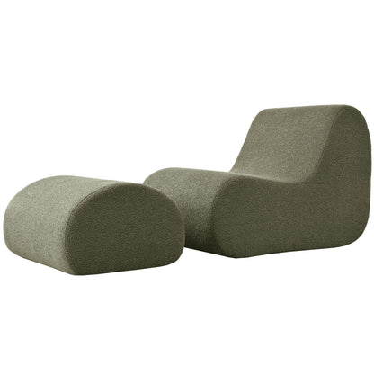 Curved Lounge Chair With Ottoman And High Resilience Foam Noble House