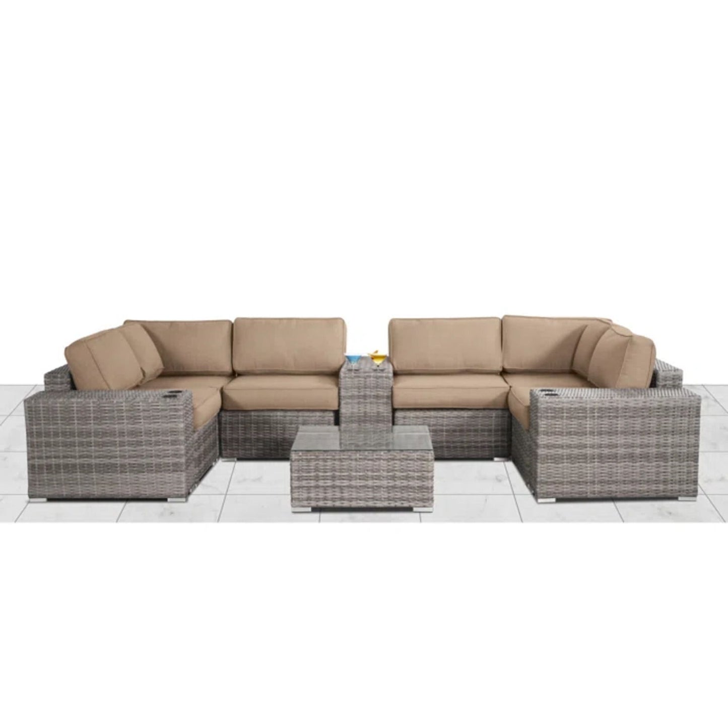Modern Patio Rattan Sectional Set With Cushions LSI Patio Furniture