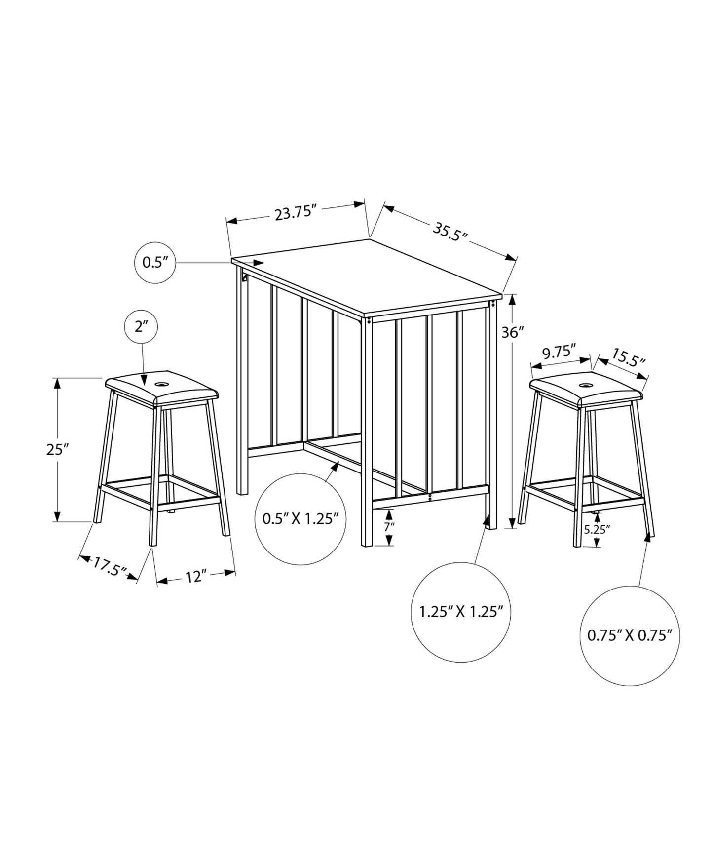 3 Pieces Dining Set, Counter Height, Rectangular, Small, Contemporary & Modern 8th Street