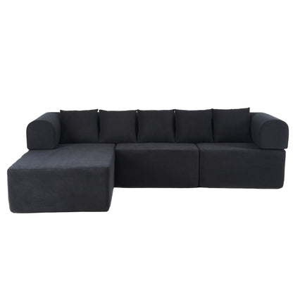 Modular L-Shaped Sectional Sofa With Deep Seat, Movable Chaise & 5 Pillows Home Essentials