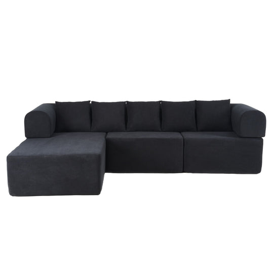 Modular L-Shaped Sectional Sofa With Deep Seat, Movable Chaise & 5 Pillows Home Essentials