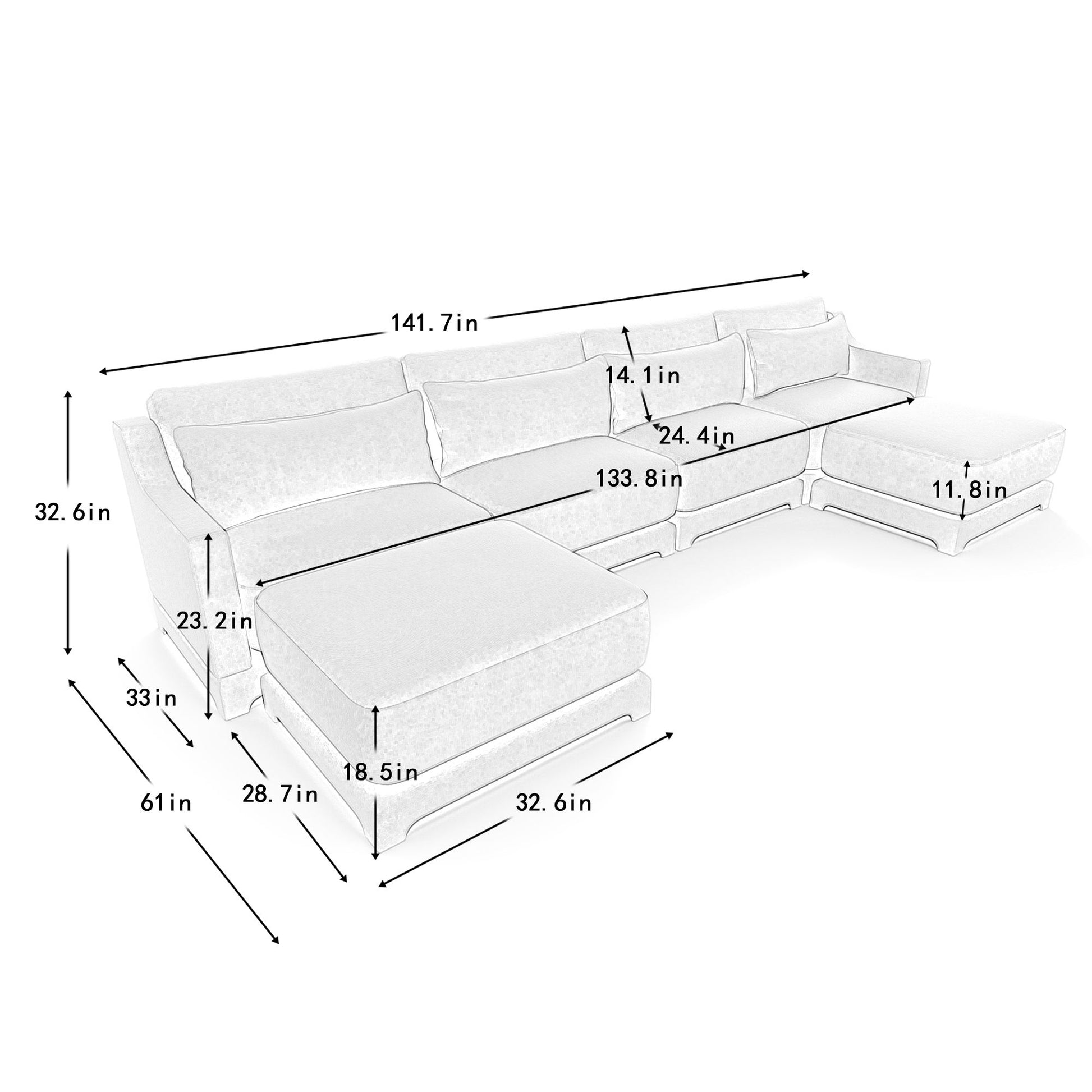 Stylish Sofa With Ottoman And Lumbar Pillows, Ergonomic Design Home Essentials