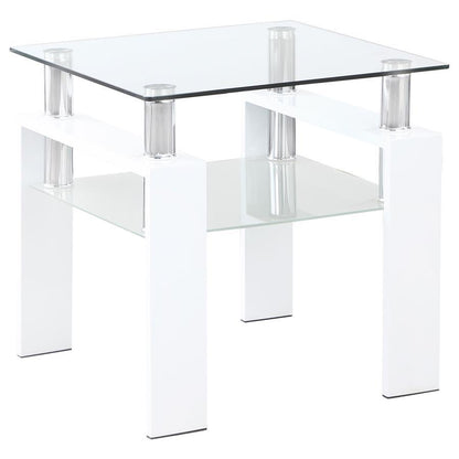 Dyer - 1-Shelf Square Glass Top Side End Table - White