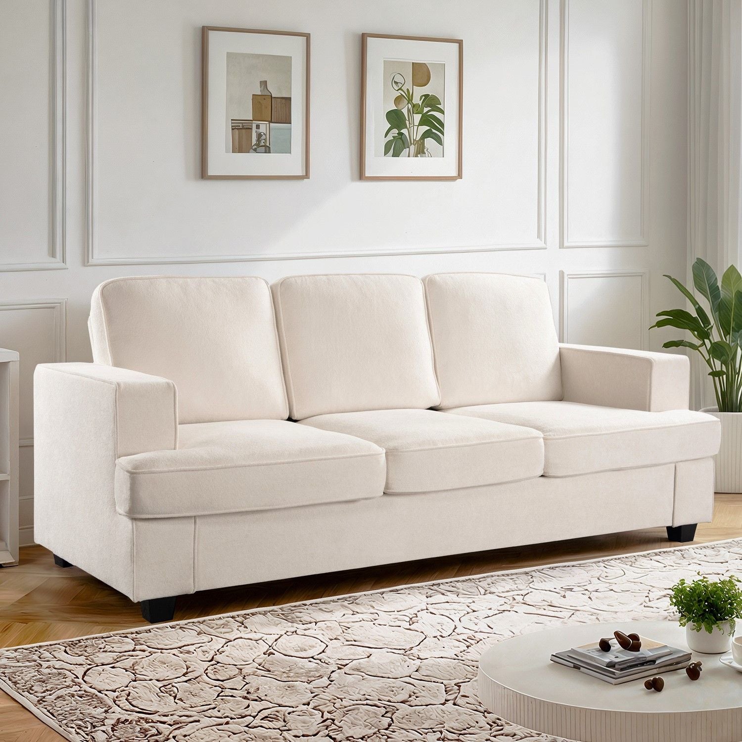 Modern Sofa, Comfortable 3 Seater Couch With Deep Seating, Loose Back Cushions, Wide Arms US Pride