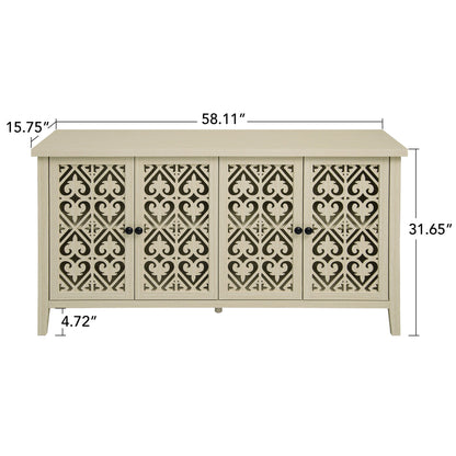 Hollowed Out Cabinet With 4 Doors, American Furniture, Suitable For Bedroom, Living Room, Study - Natural